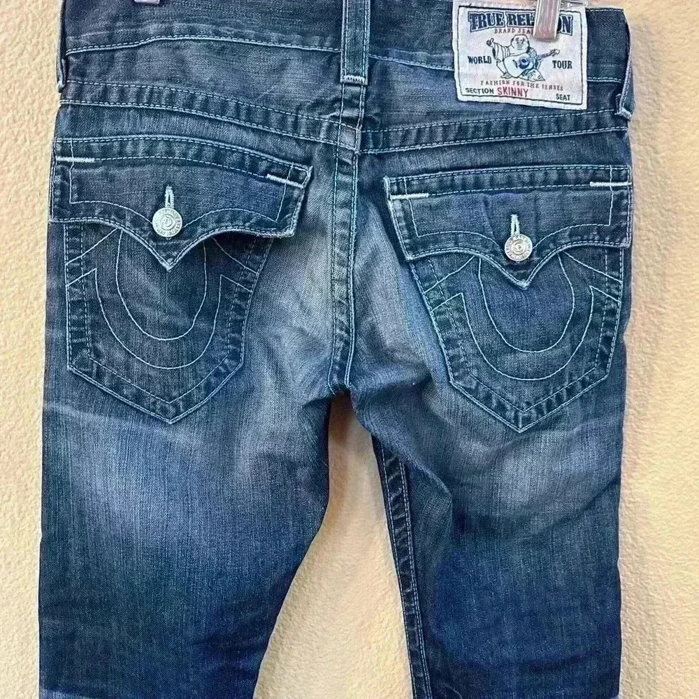 True Religion “Skinny” With Flap Jeans With Distressing And Patches Size 28 EUC!